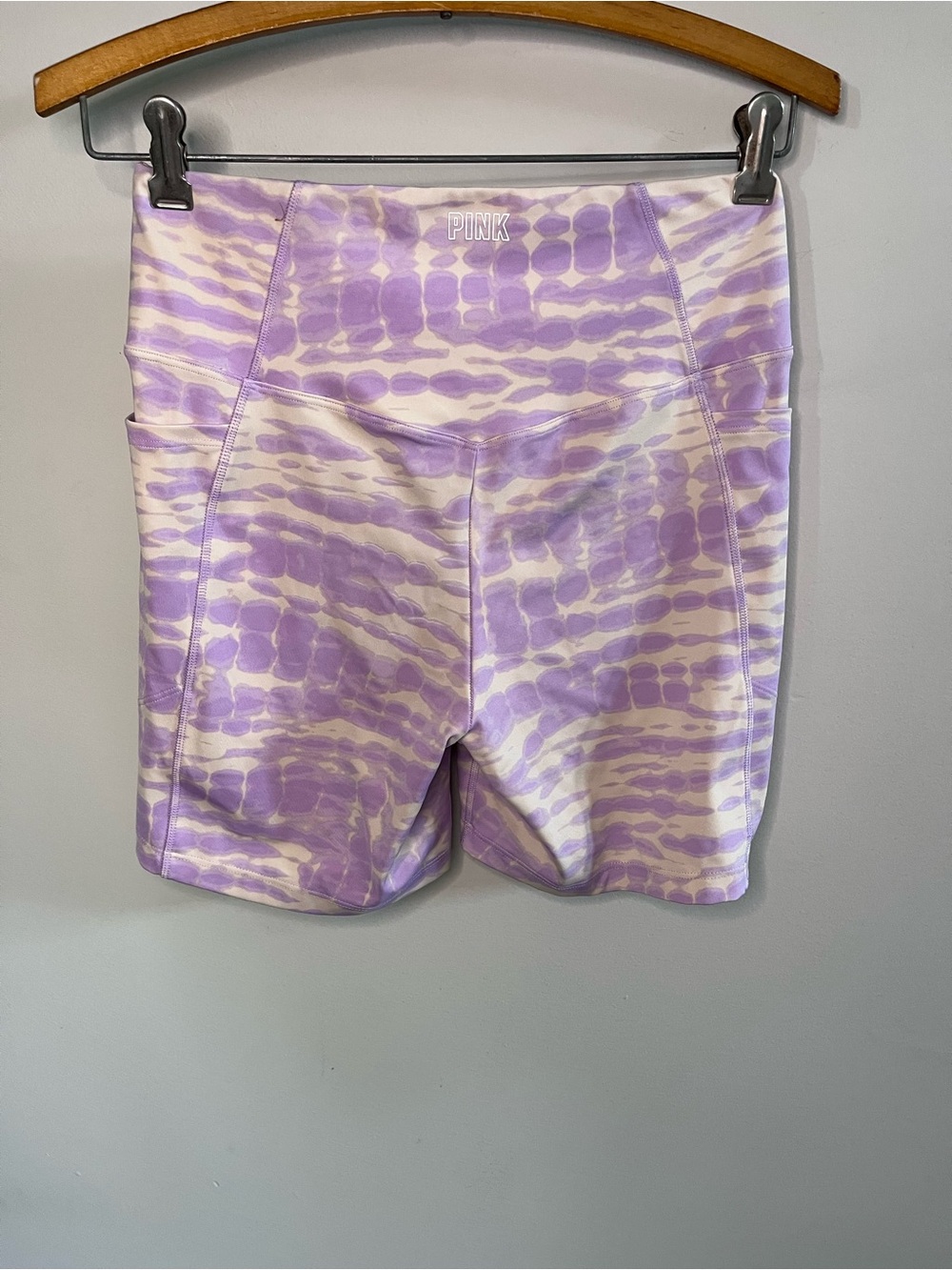 Pink Victorias Secret Biker Shorts Purple Tie Dye High Rise Side Pockets Small - Picture 2 of 7